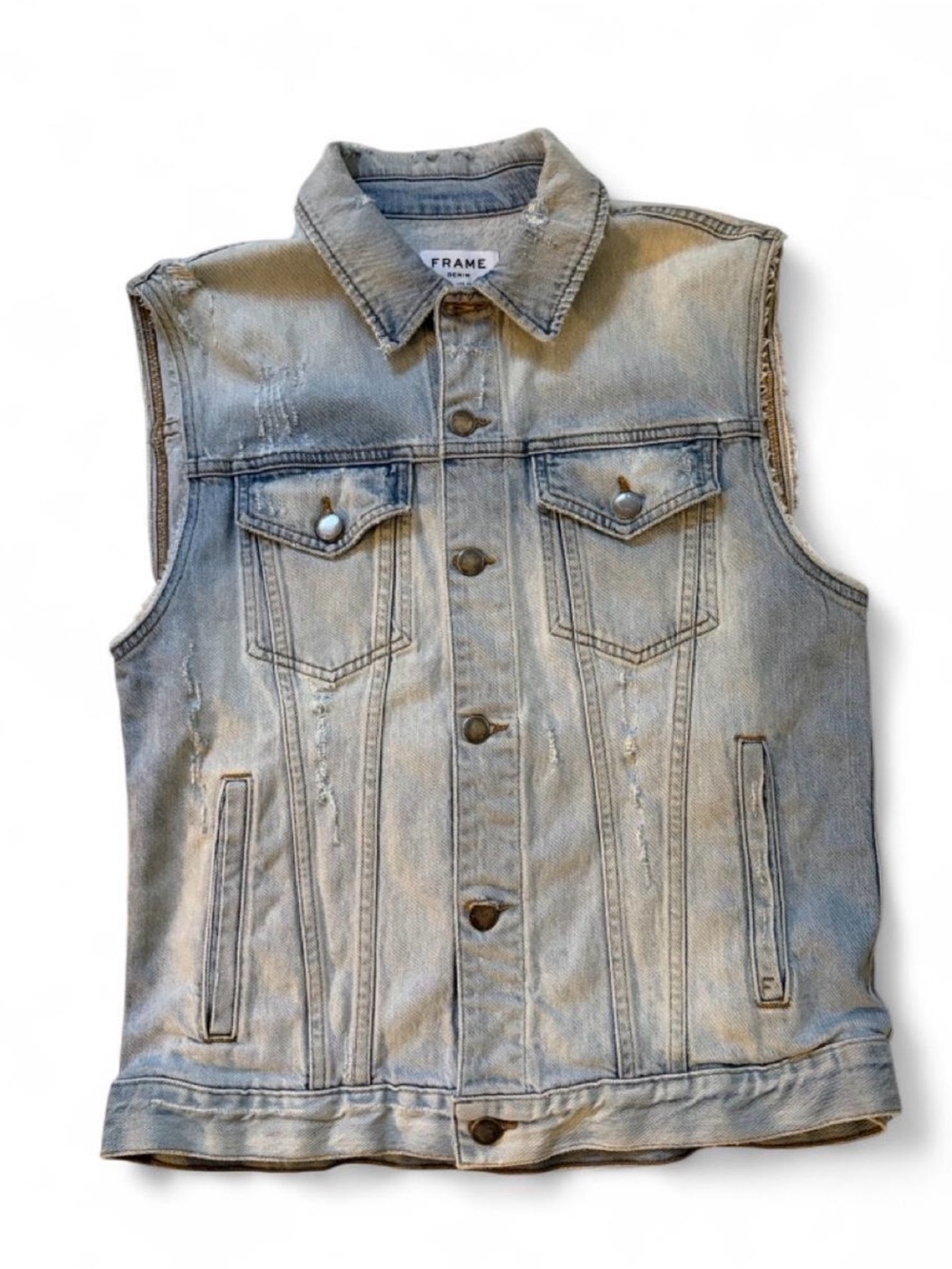 Frame Denim Light Blue Distressed Sleeveless Denim Vest